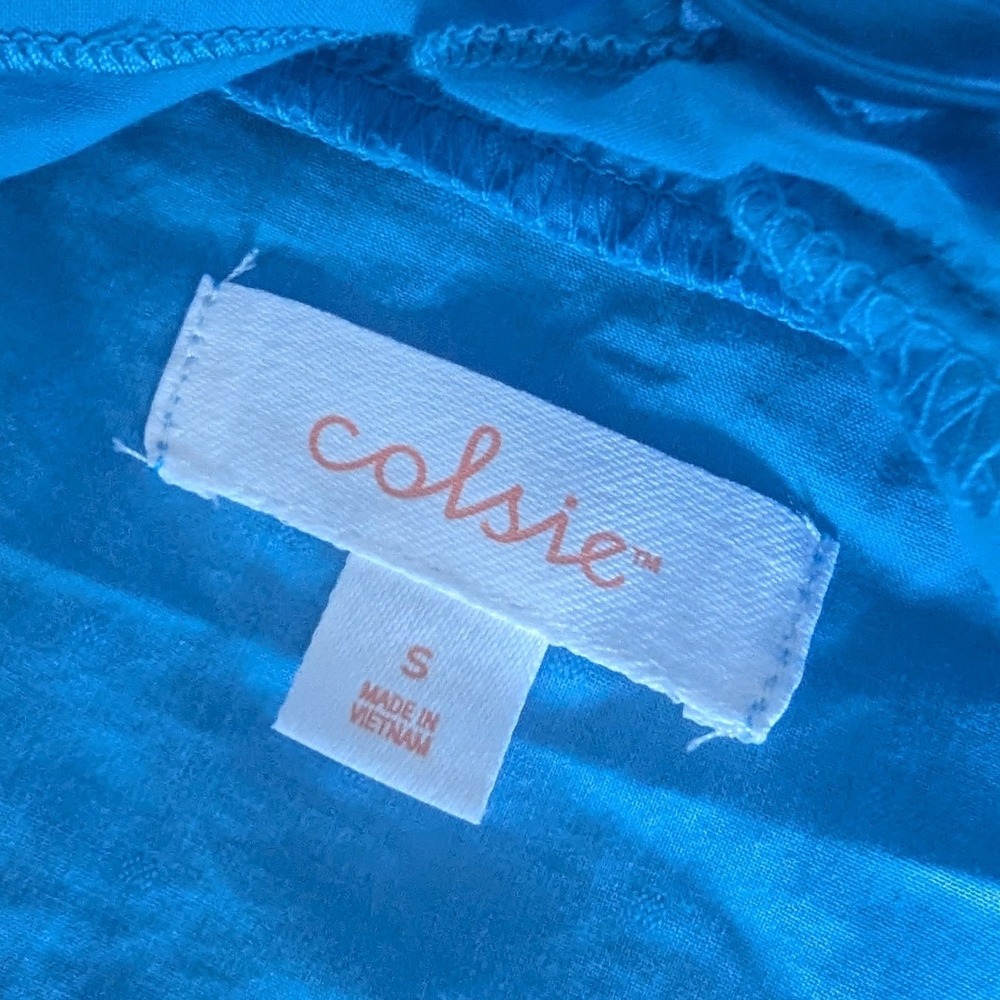 Dainty Cotton Cami Top Cornflower Blue Swiss Dot Ruffle Tie Fly Away Front Sz S - Picture 6 of 7